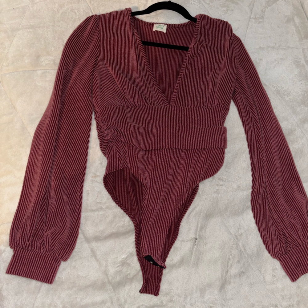 maroon low cut bodysuit